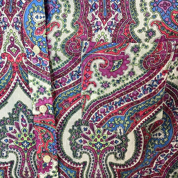 Talbot Paisley Long-Sleeve Button-Up Shirt Multicolor Women's 2X Roll-Tab Casual - Picture 9 of 13